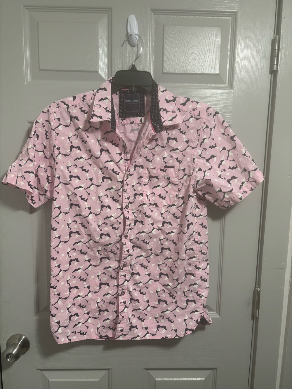 Short-Sleeve Pink Printed Button-Down Shirt